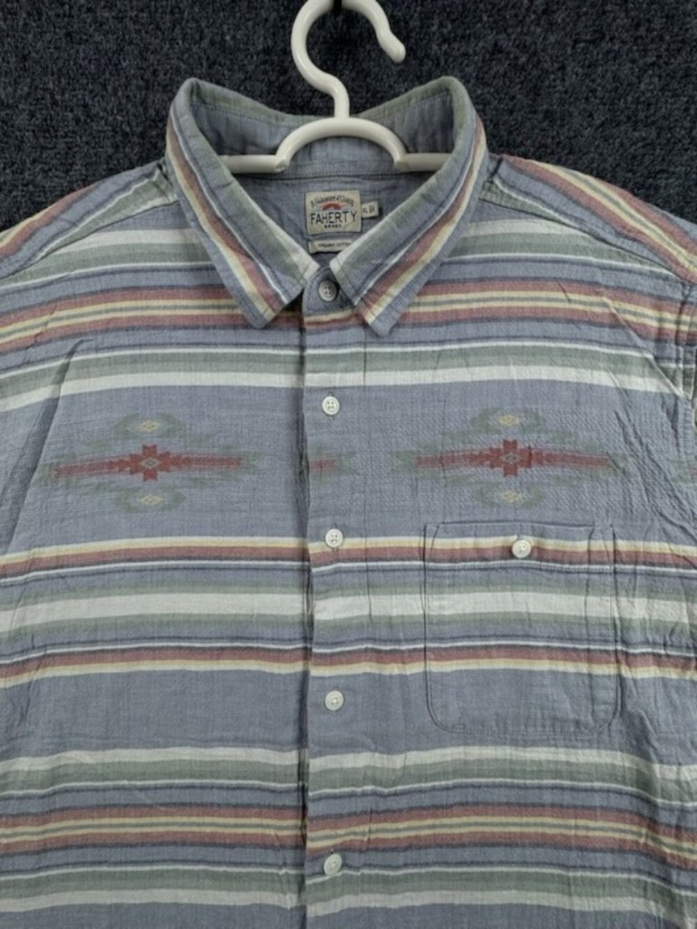 Faherty Western Doug Good Feather Blue Green Button-Down Cotton Soft Striped XL
